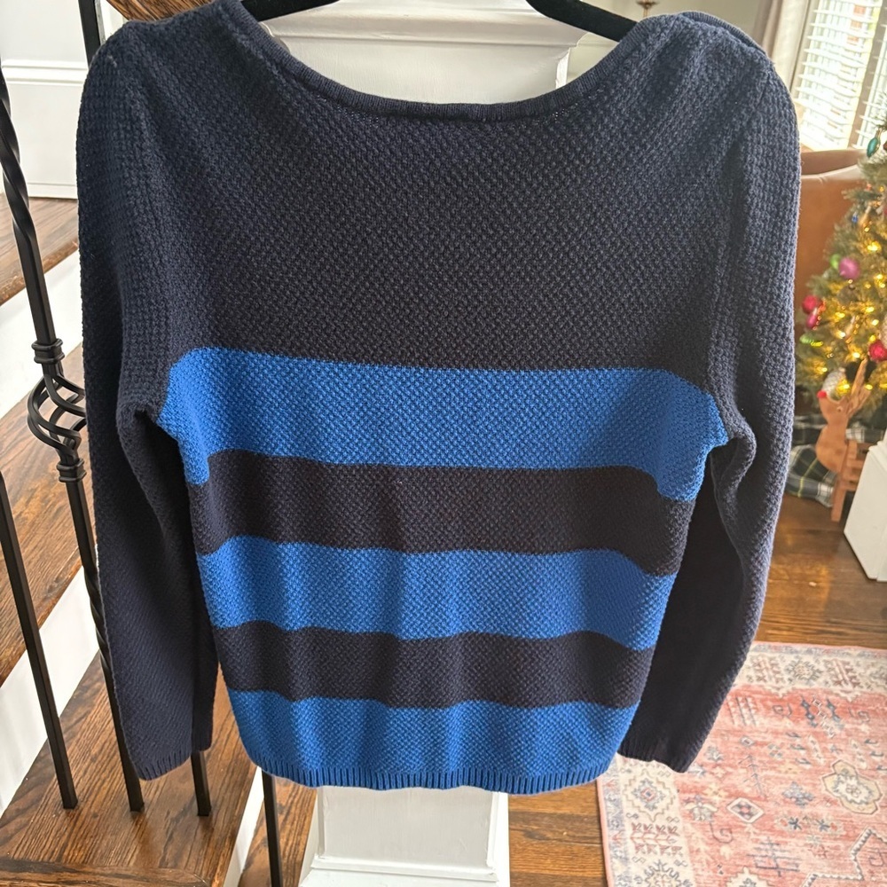 Navy and Blue Striped Boat Neck Sweater Size Large - Picture 6 of 6